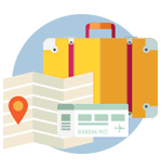 illustration of bag,map and ticket